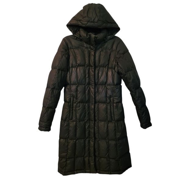 The North Face Black Goose Down Quilted Puffer Knee Length Hooded Coat Wmn Small - Picture 1 of 16